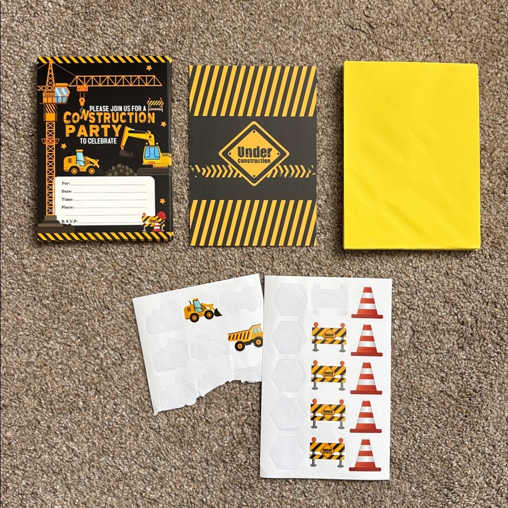 Construction Themed Birthday Invitation Cards - 23 Total